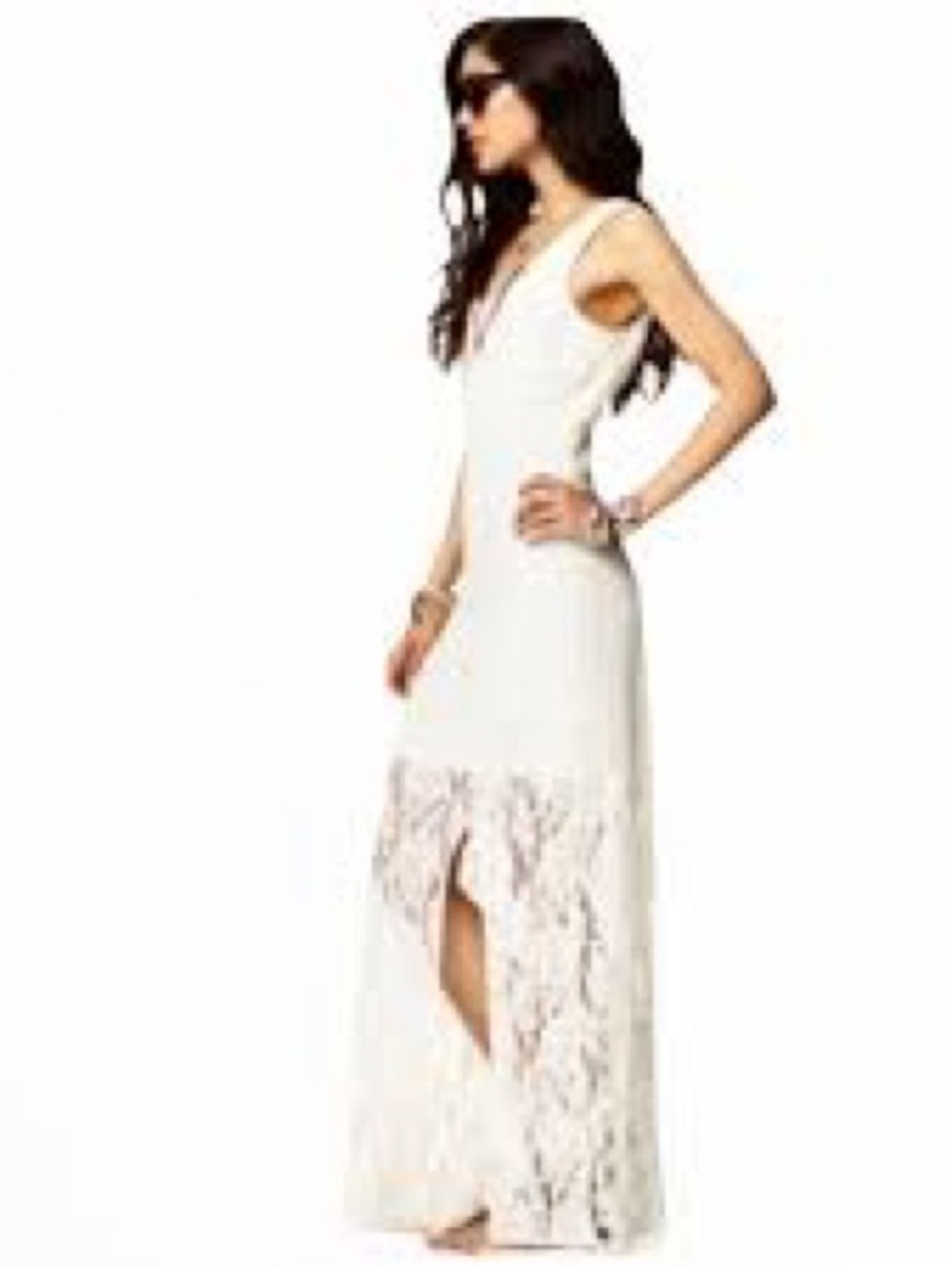 Forever 21 Off-White Lace Maxi Dress Romantic Prom Wedding